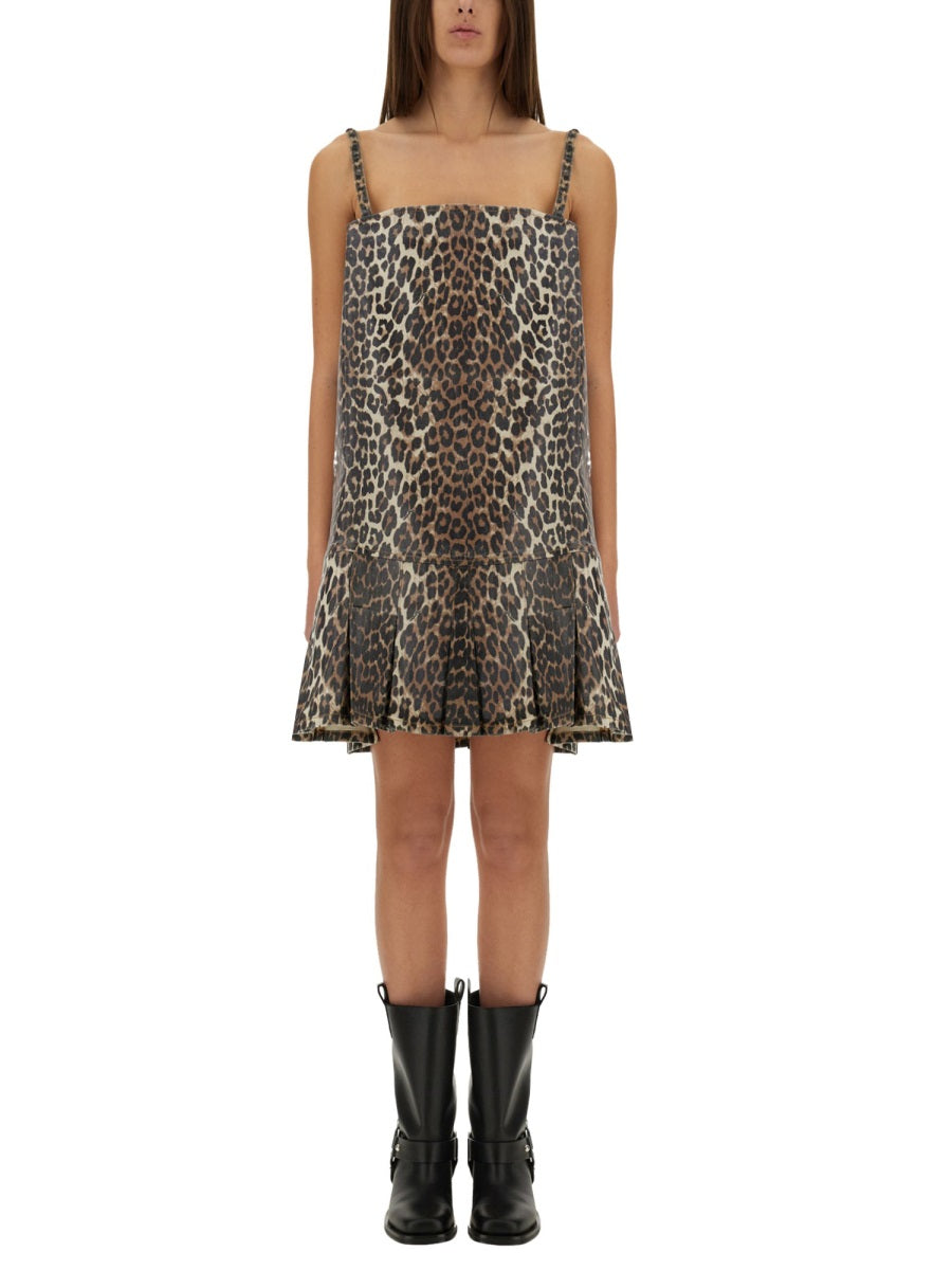 GANNI Animal Print Mini Dress - Size 36