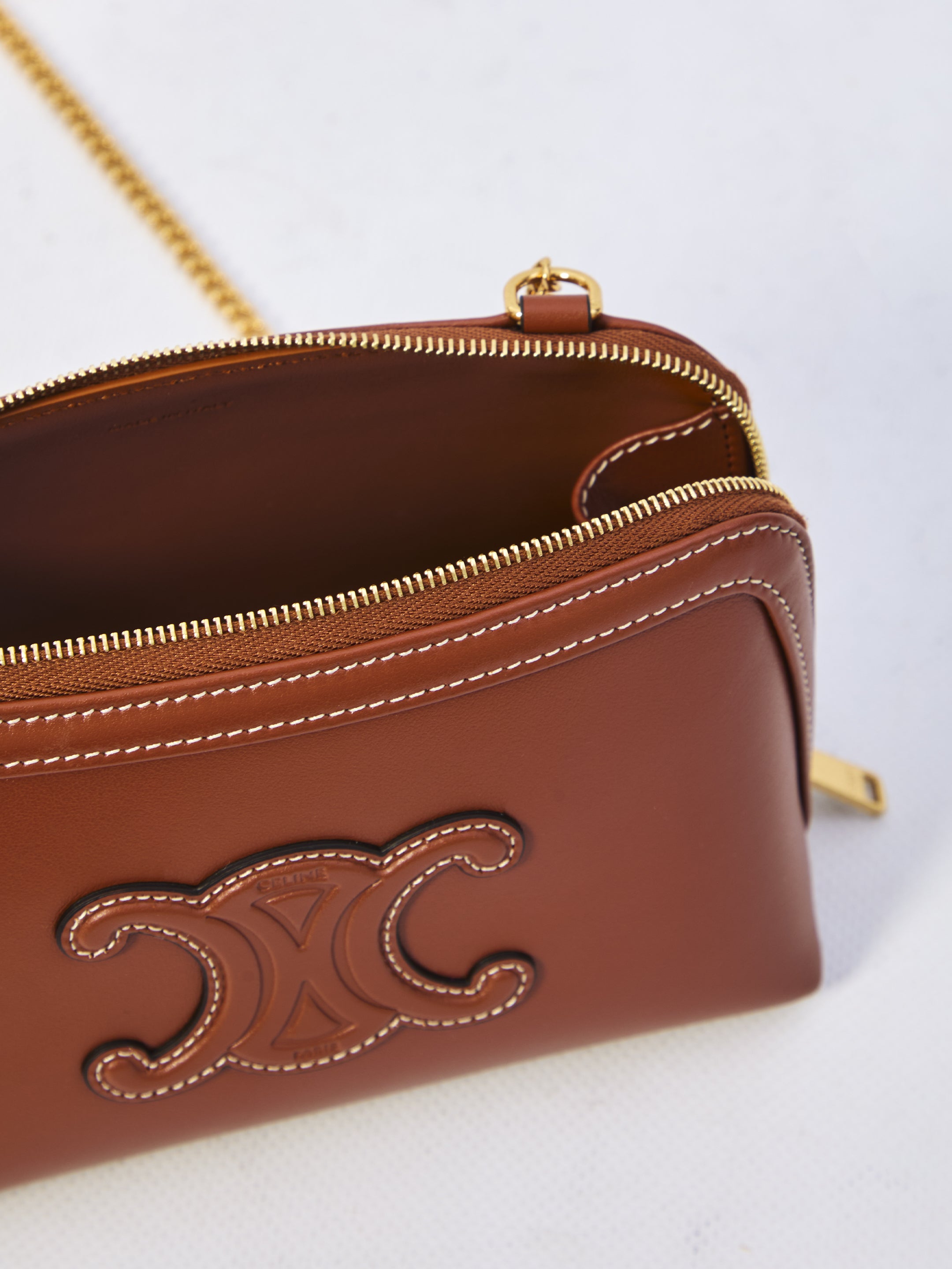 CELINE Mini Leather Pouch Handbag with Chain - 16.5 x 11 x 8 cm