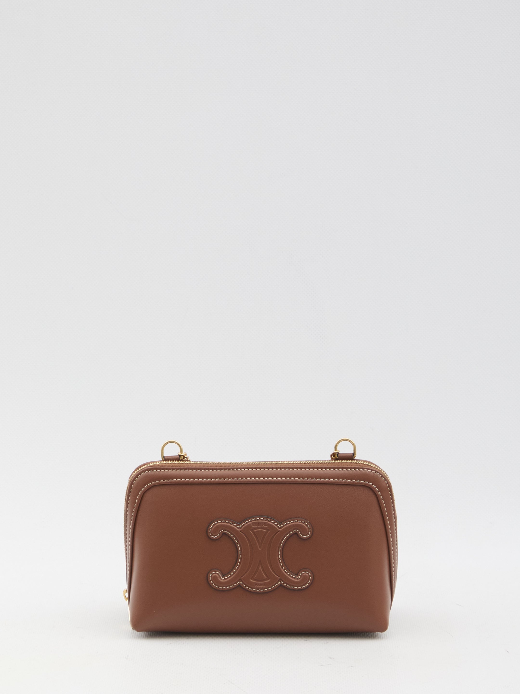 CELINE Mini Leather Pouch Handbag with Chain - 16.5 x 11 x 8 cm