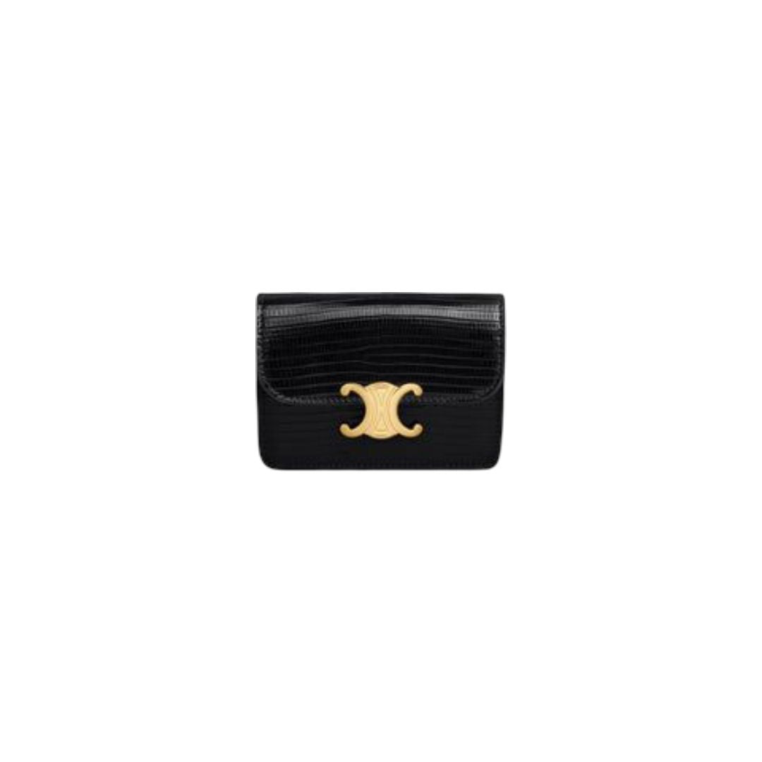 CELINE Mini Lizard Skin Card Holder with Flap