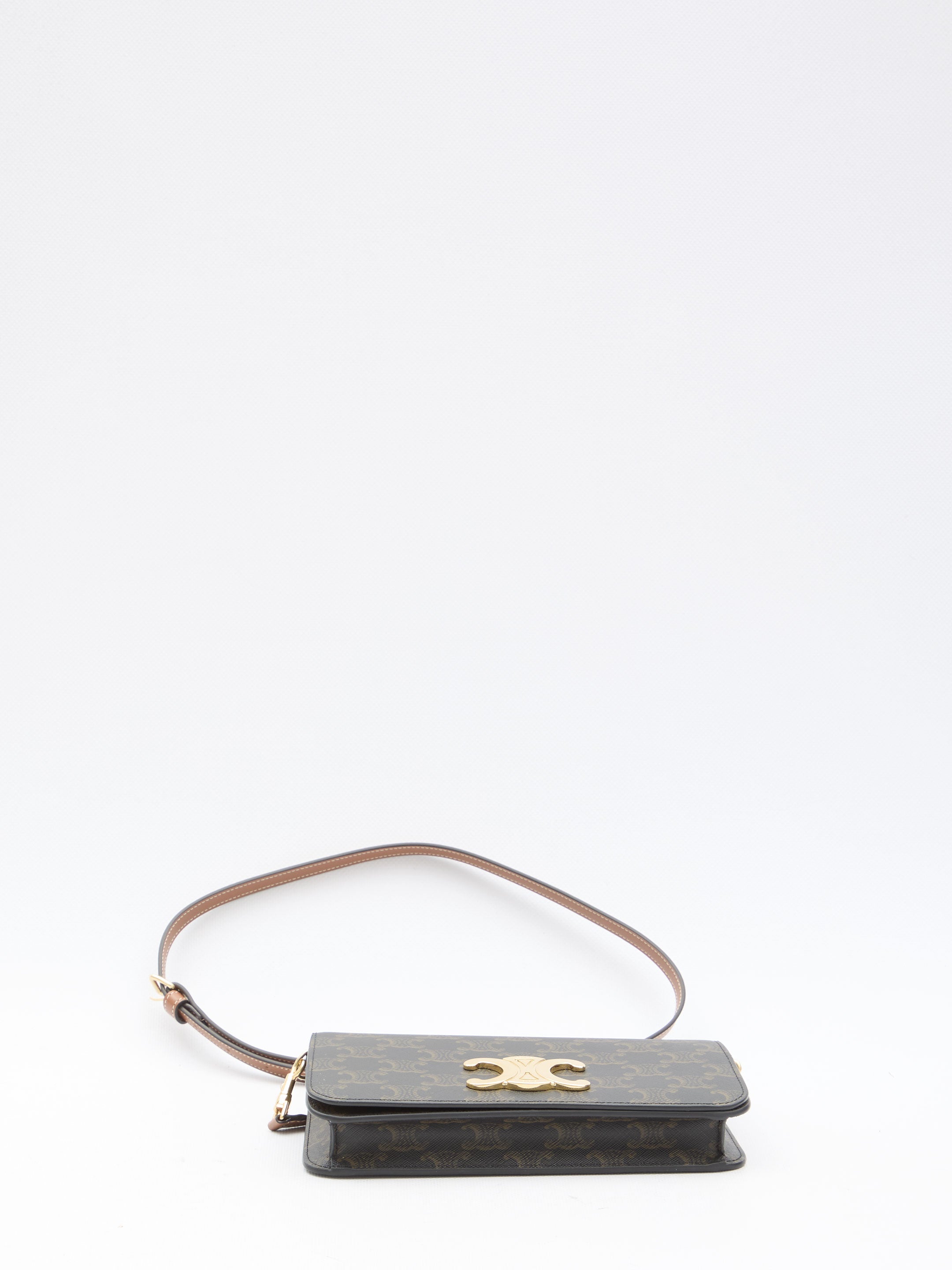 CELINE Mini Pouch Handbag with Gold-Tone Logo - 20.5 x 11 x 4 cm