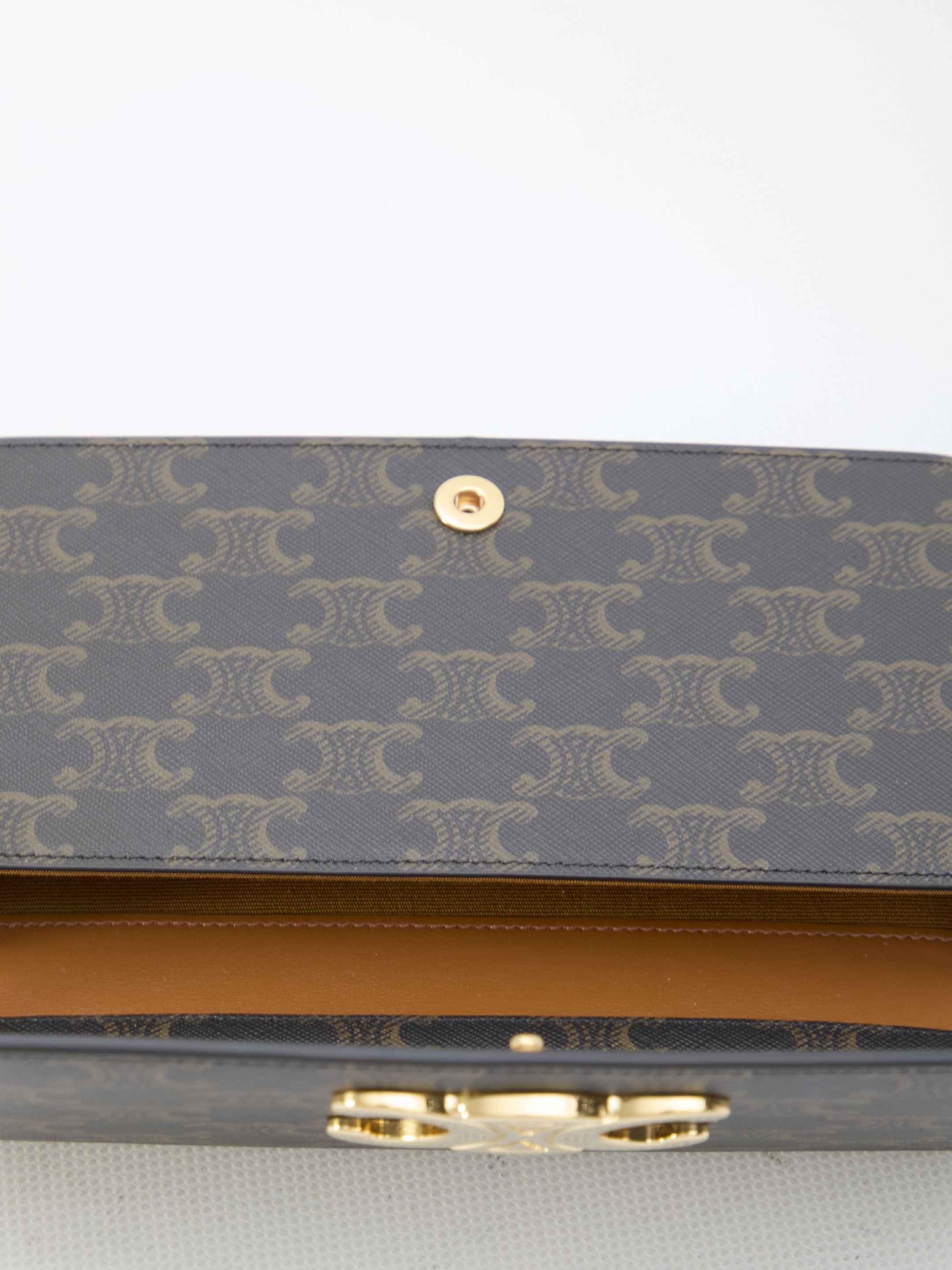 CELINE Mini Pouch Handbag with Gold-Tone Logo - 20.5 x 11 x 4 cm