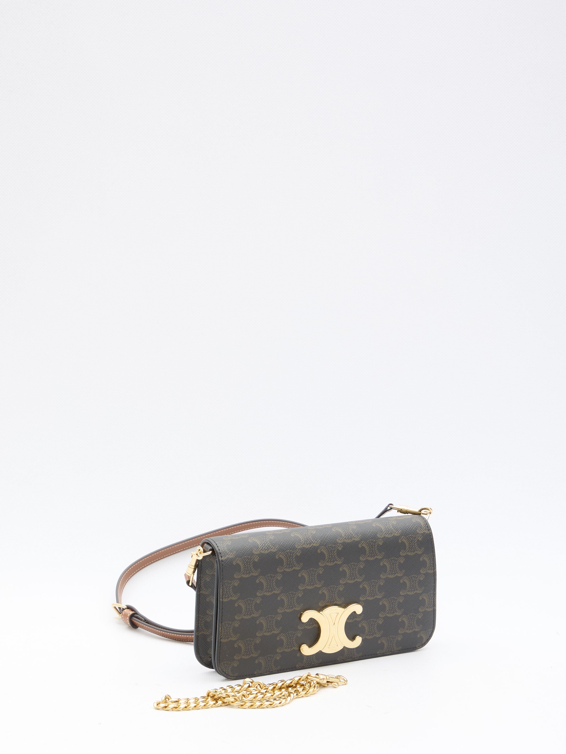 CELINE Mini Pouch Handbag with Gold-Tone Logo - 20.5 x 11 x 4 cm