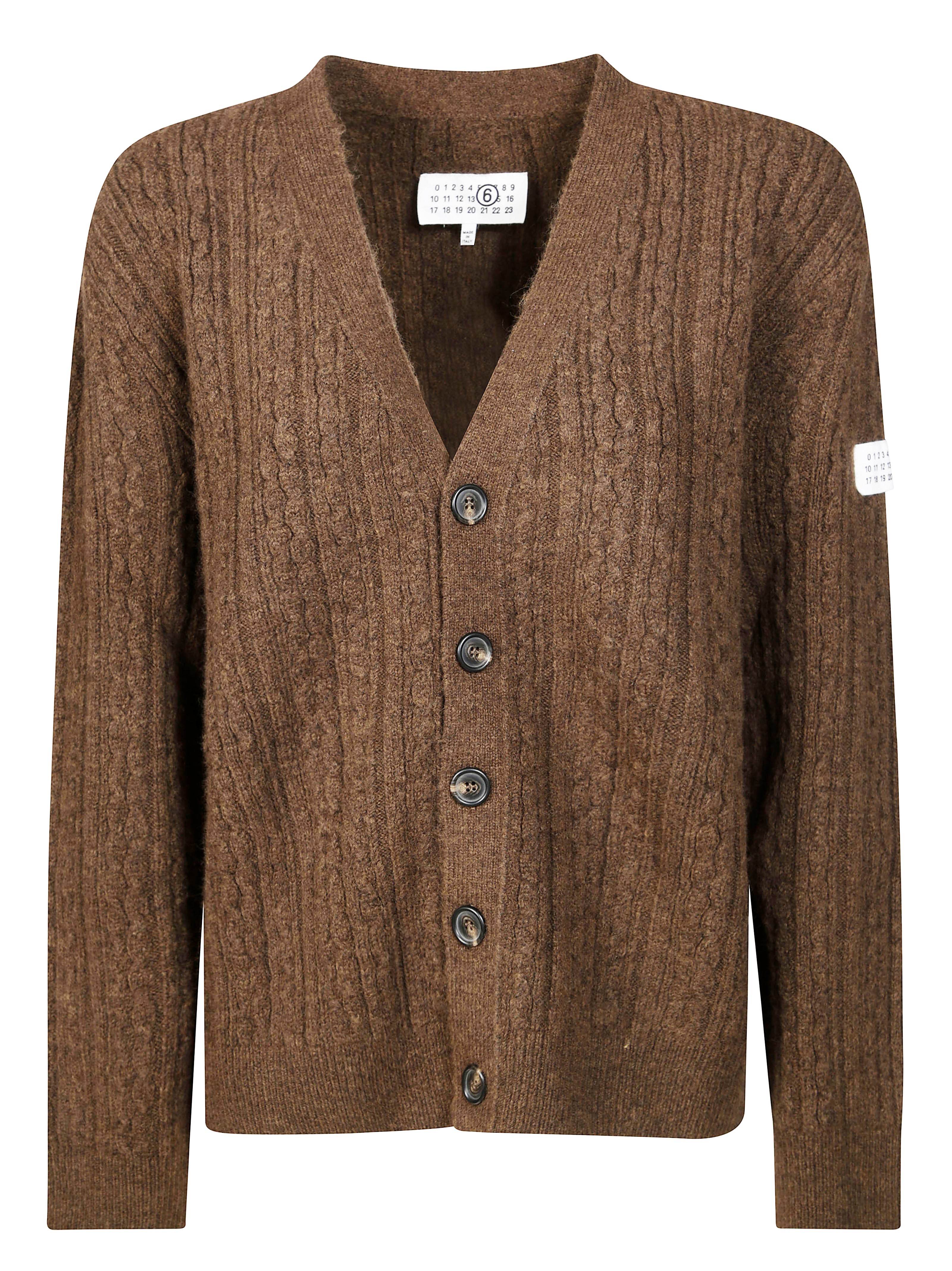 MM6 V-Neck Textured Cardigan with Logo Patch
