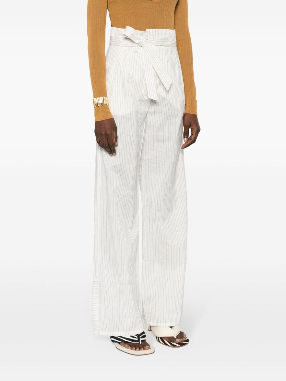 MAX MARA Women's Cotton and Silk Blend Wide Leg Trousers with Detachable Waist Belt