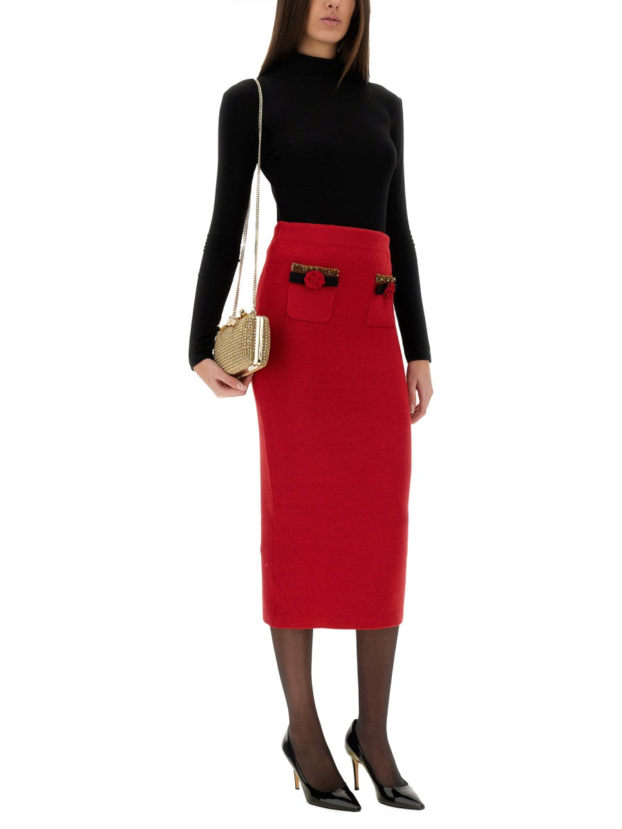 SELF-PORTRAIT Slim Fit Knit Midi Skirt
