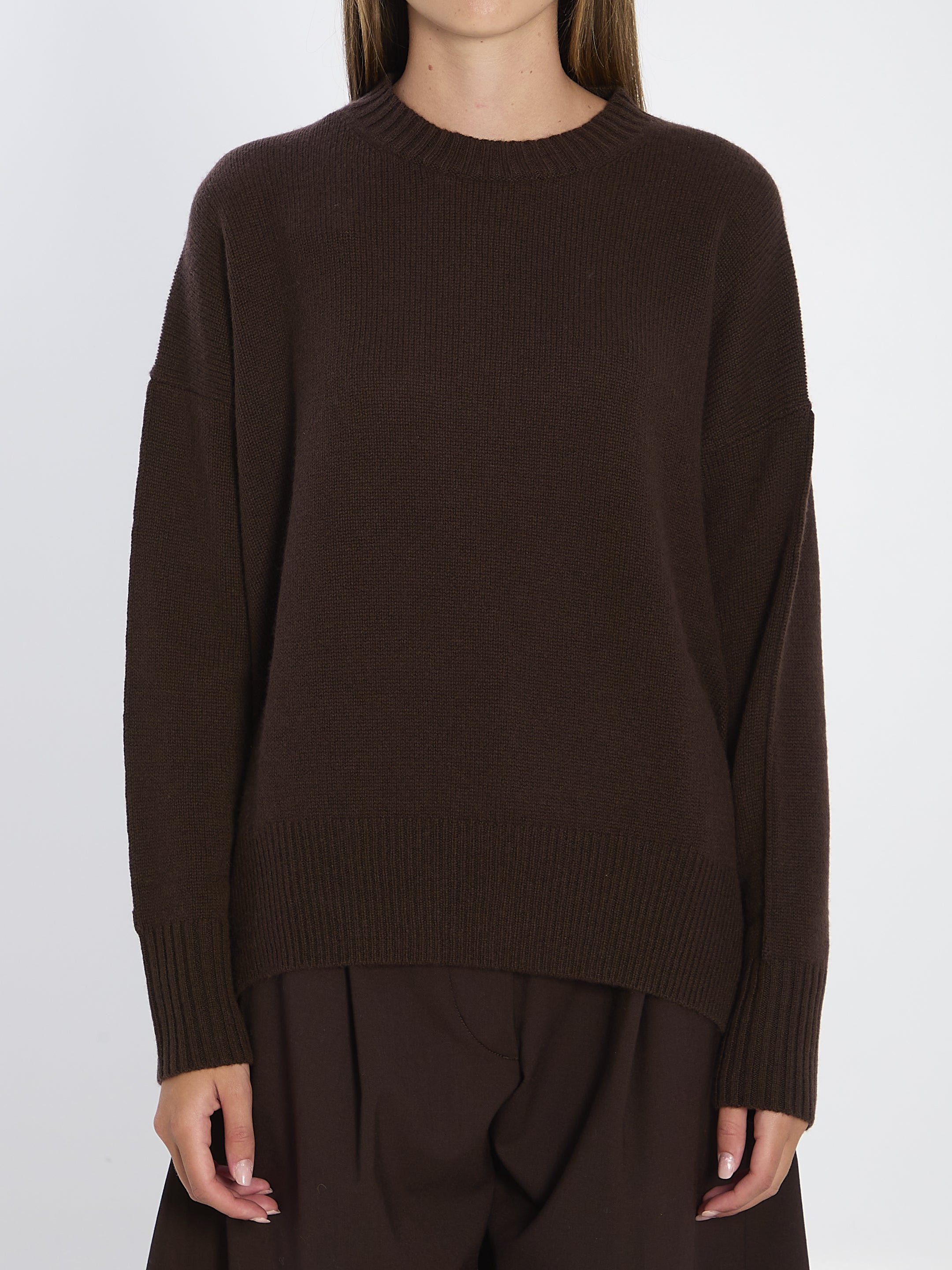 ALLUDE Relaxed Fit Cashmere Sweater with Ribbed Details - Size S