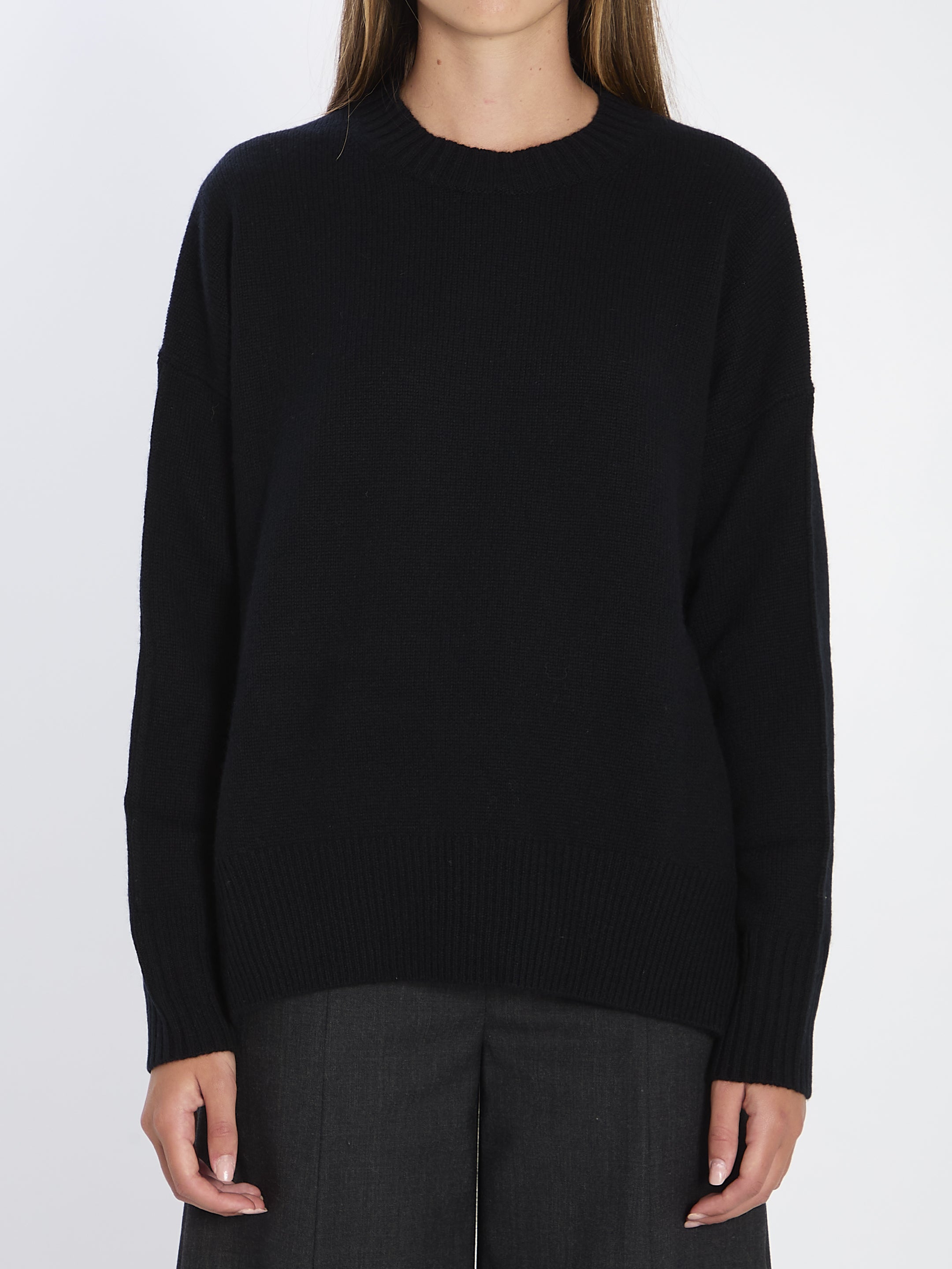 ALLUDE Cashmere Sweater with Ribbed Detail and Relaxed Fit, Size S