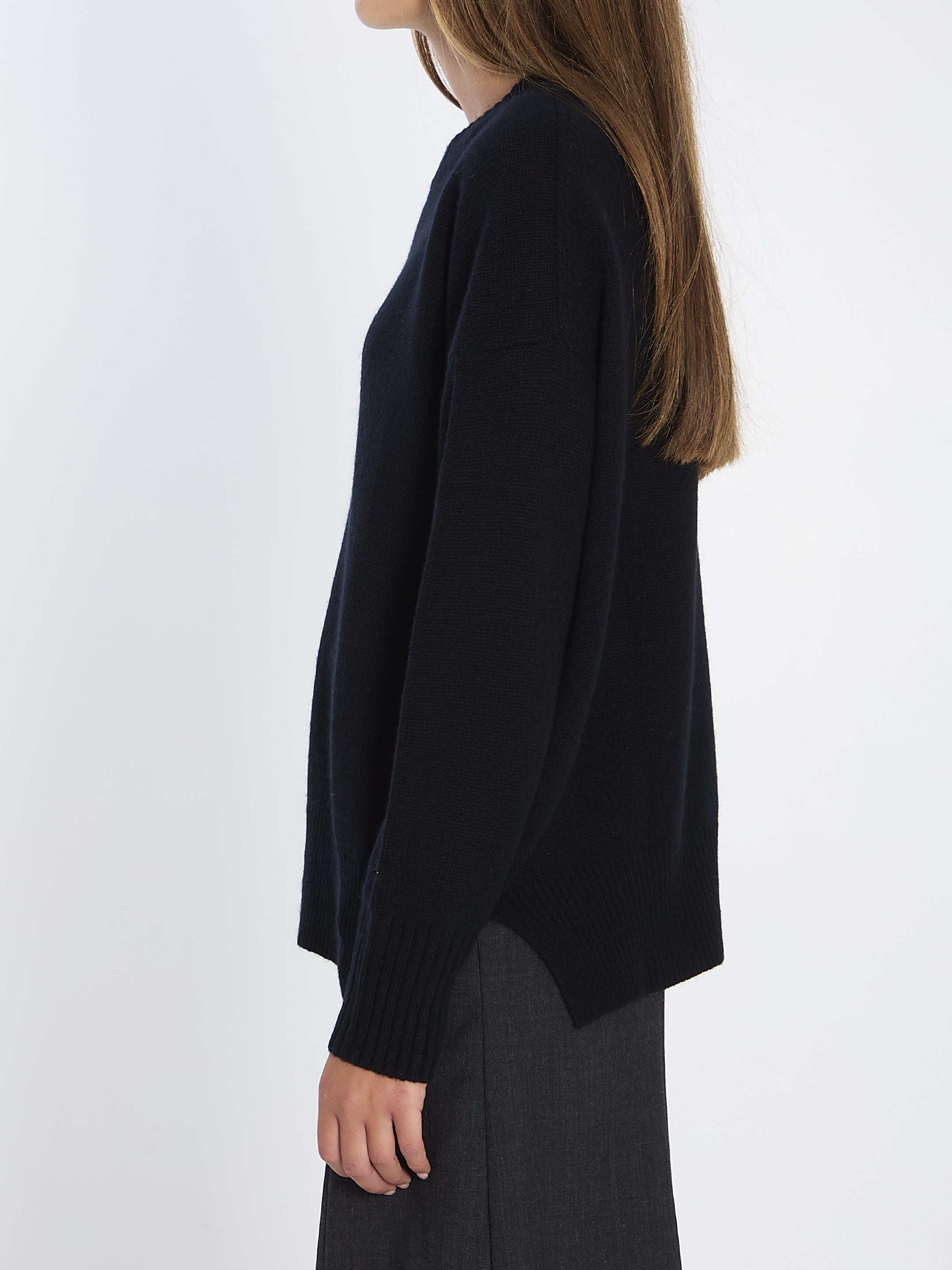 ALLUDE Cashmere Sweater with Ribbed Detail and Relaxed Fit, Size S