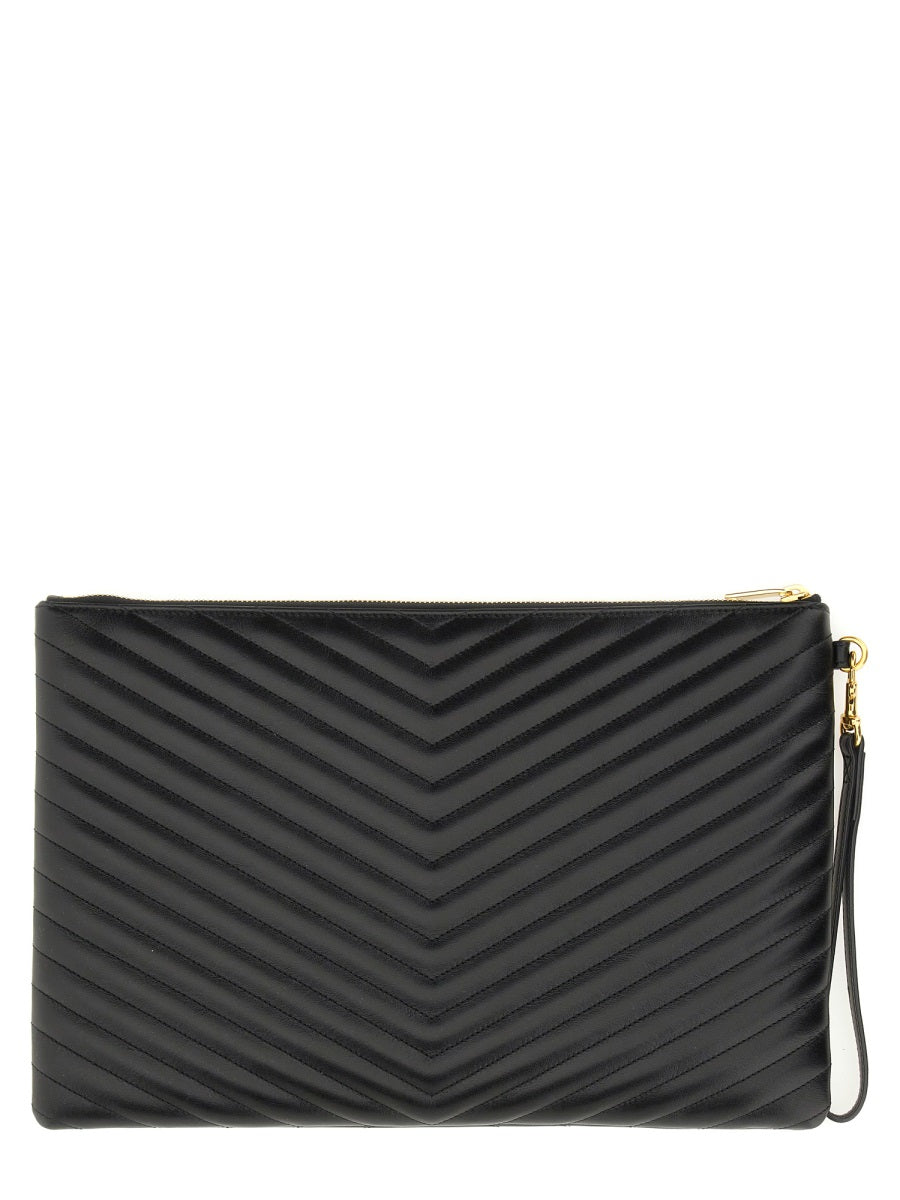 SAINT LAURENT Mini Cassandre Leather Pouch Handbag with Removable Wrist Handle