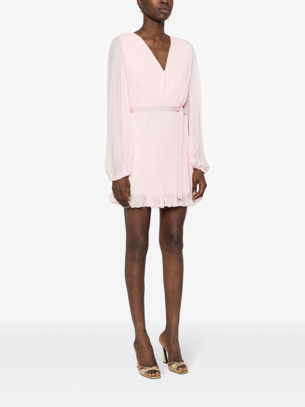 MAX MARA PIANOFORTE V-Necked Mini Dress with Pleated Aesthetic