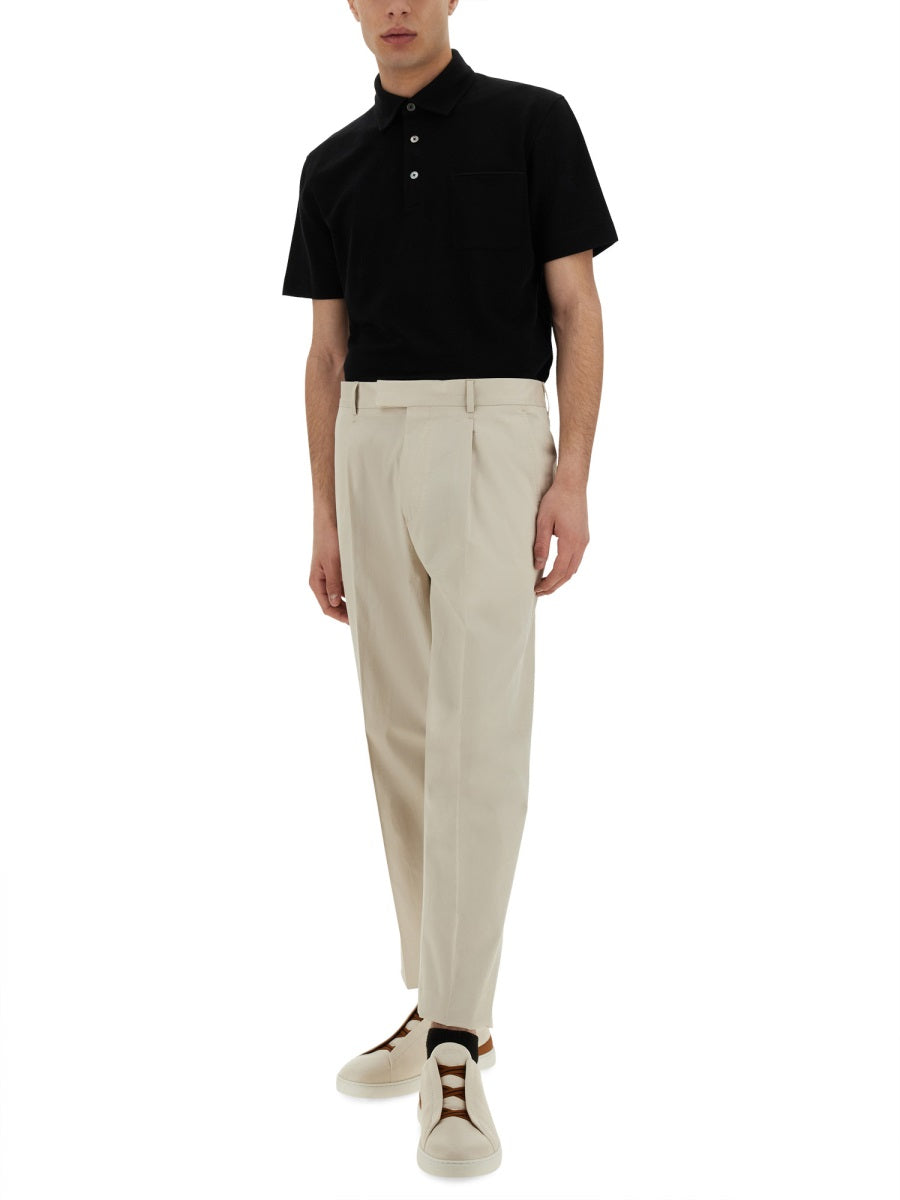 ZEGNA Men's Pleated Cotton Stretch Pants - Size 50