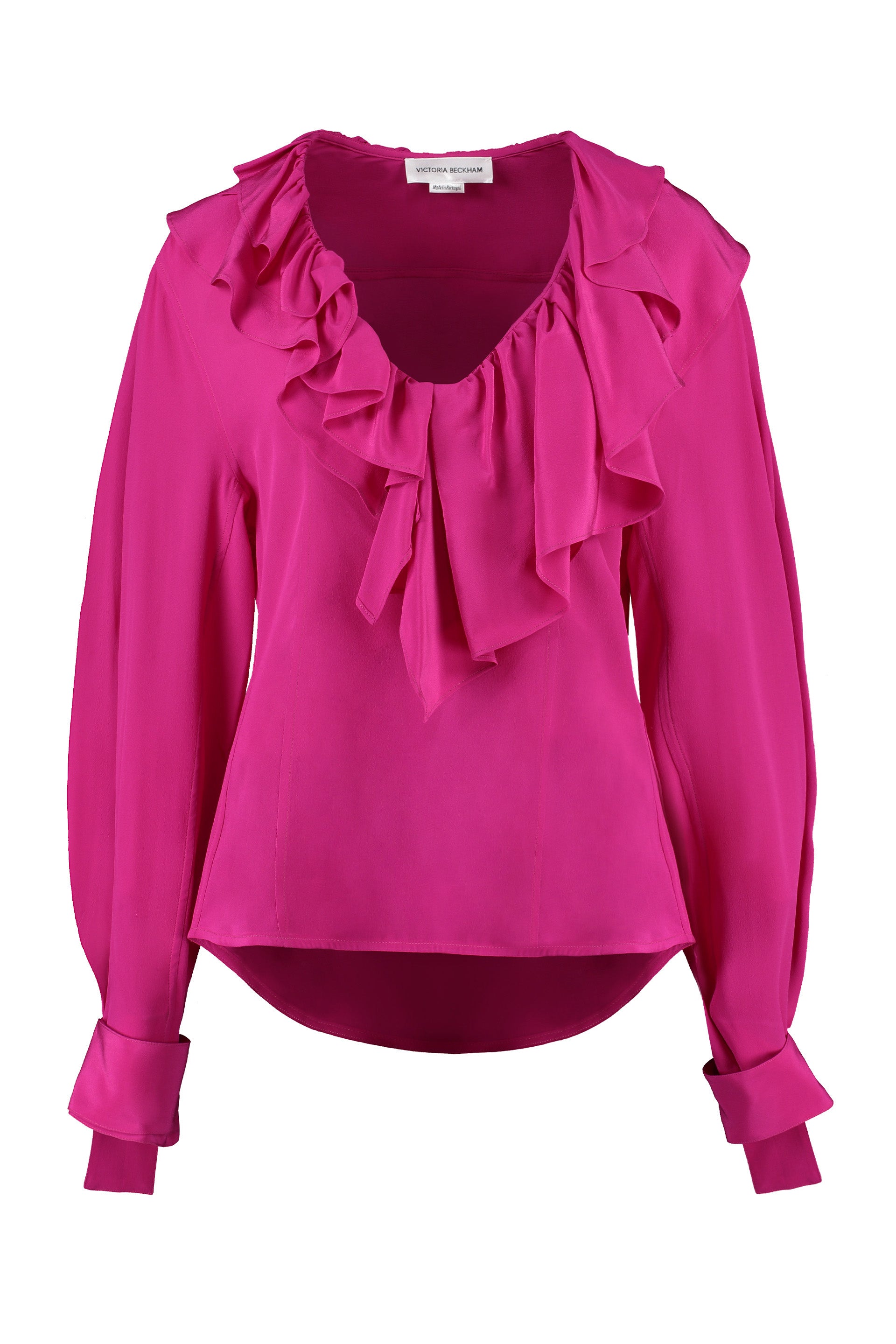 VICTORIA BECKHAM Ruffled Silk Blouse with Asymmetric Hem