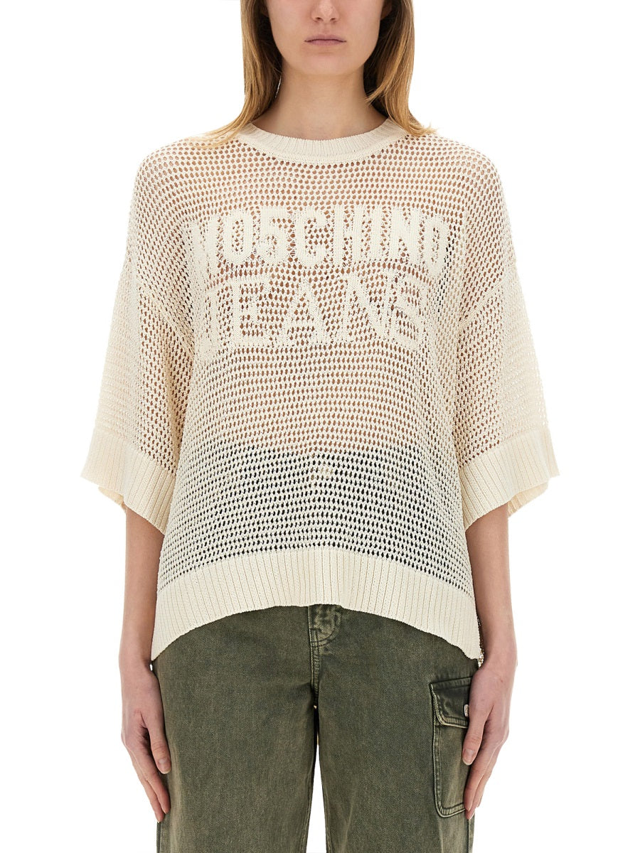 MOSCHINO JEANS Oversized Mesh Shirt with Logo - Size S