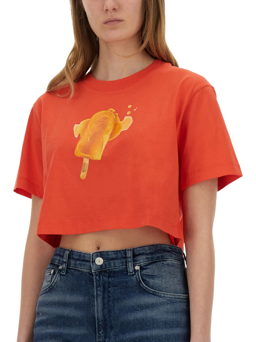 MOSCHINO JEANS Cropped Ice-Cream Print T-Shirt - Size S