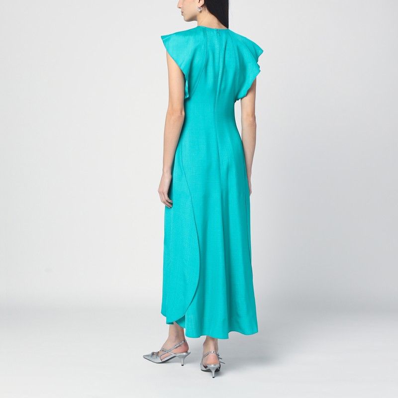 VICTORIA BECKHAM Peacock Colour Midi Dress with Hooded Sleeves for Women