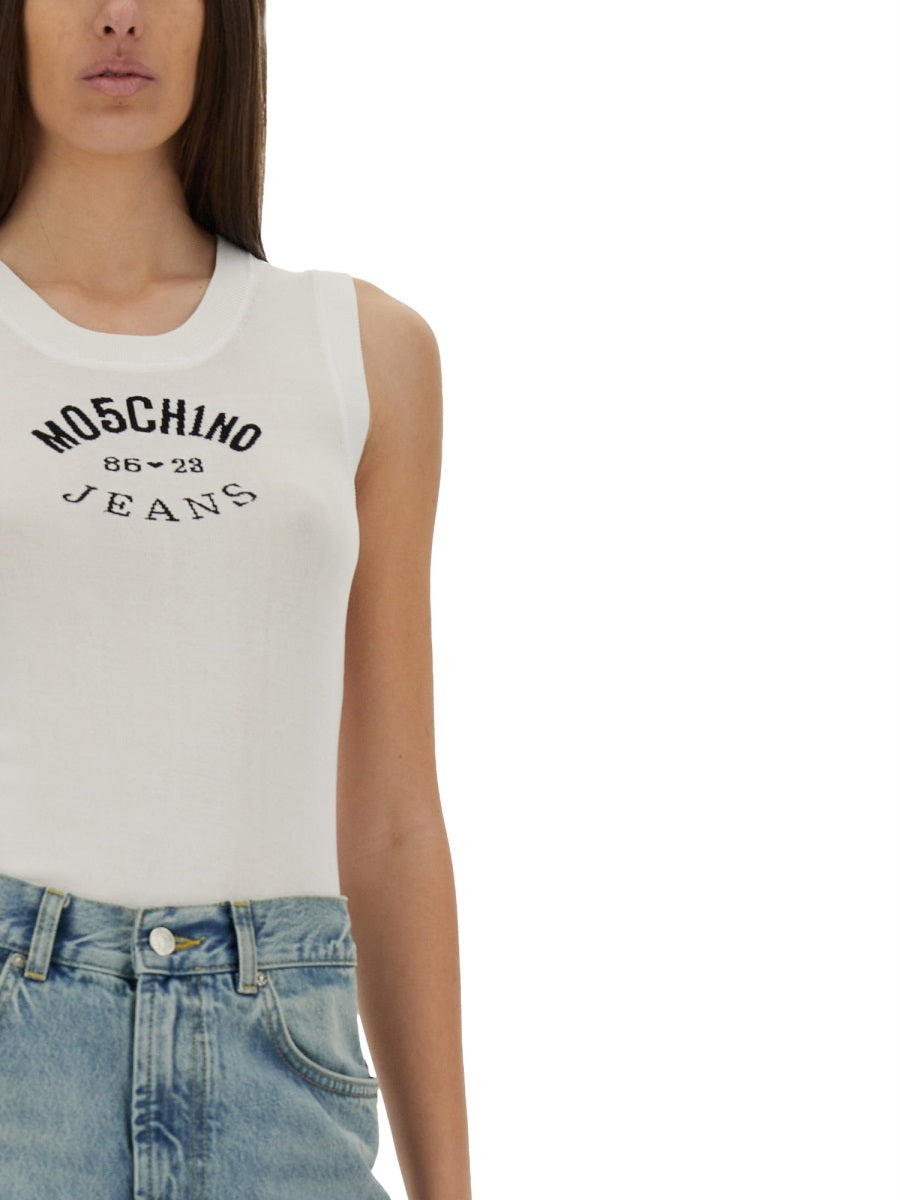 MOSCHINO JEANS Slim Fit Knit Top with Inlay Logo - Size S