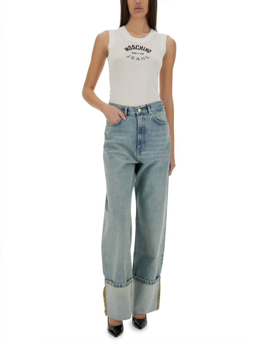 MOSCHINO JEANS Slim Fit Knit Top with Inlay Logo - Size S