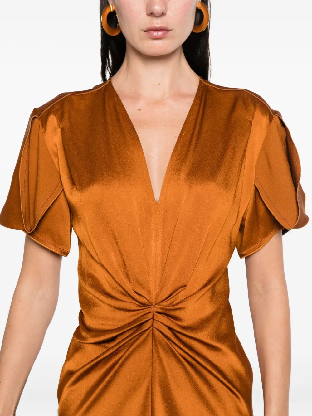 VICTORIA BECKHAM Gathered V Neck Midi Dress