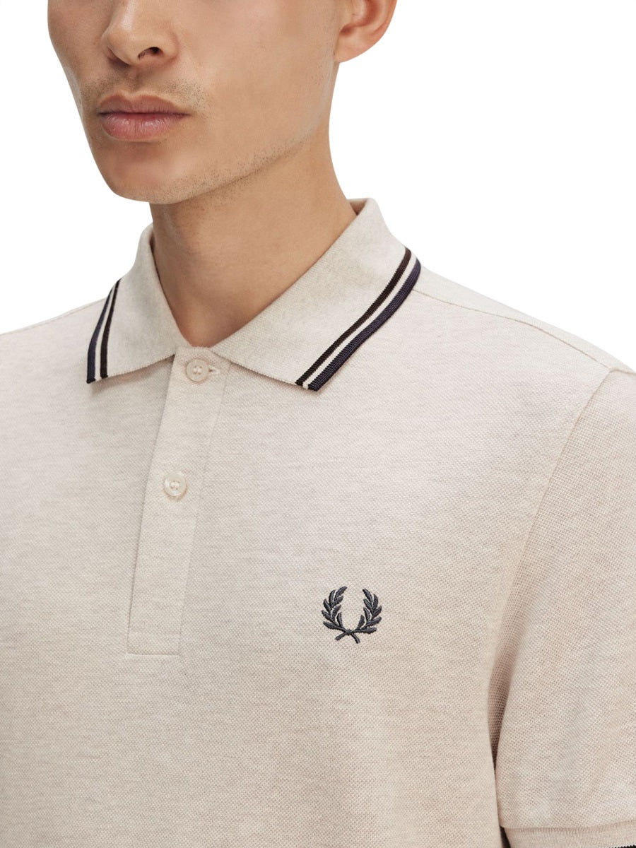 FRED PERRY Cotton Pique Polo Shirt with Double Stripe - Men