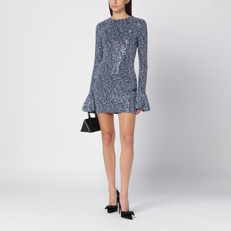 ROTATE BIRGERCHRISTENSEN Fitted Sequined Mini Dress with Purple Print