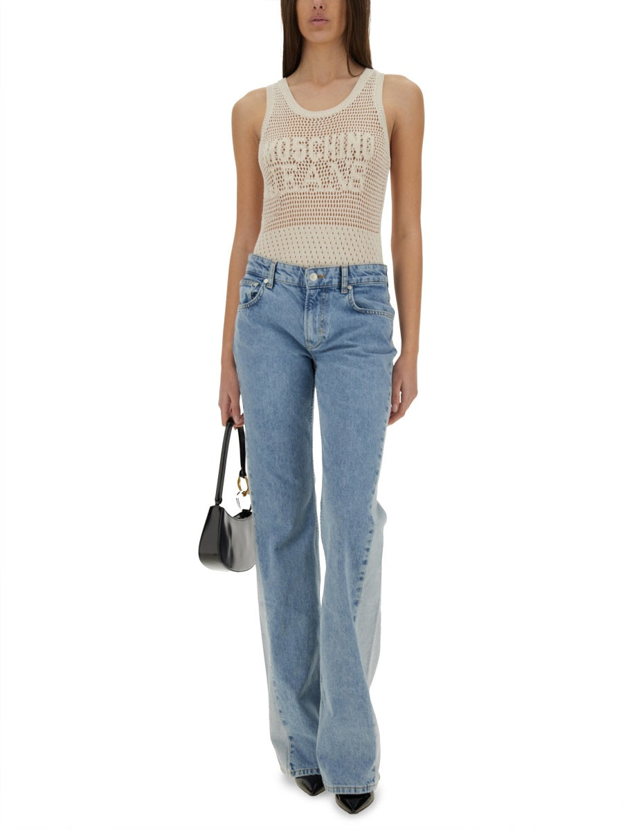 MOSCHINO JEANS Slim Fit Mesh Top with Logo - Size S