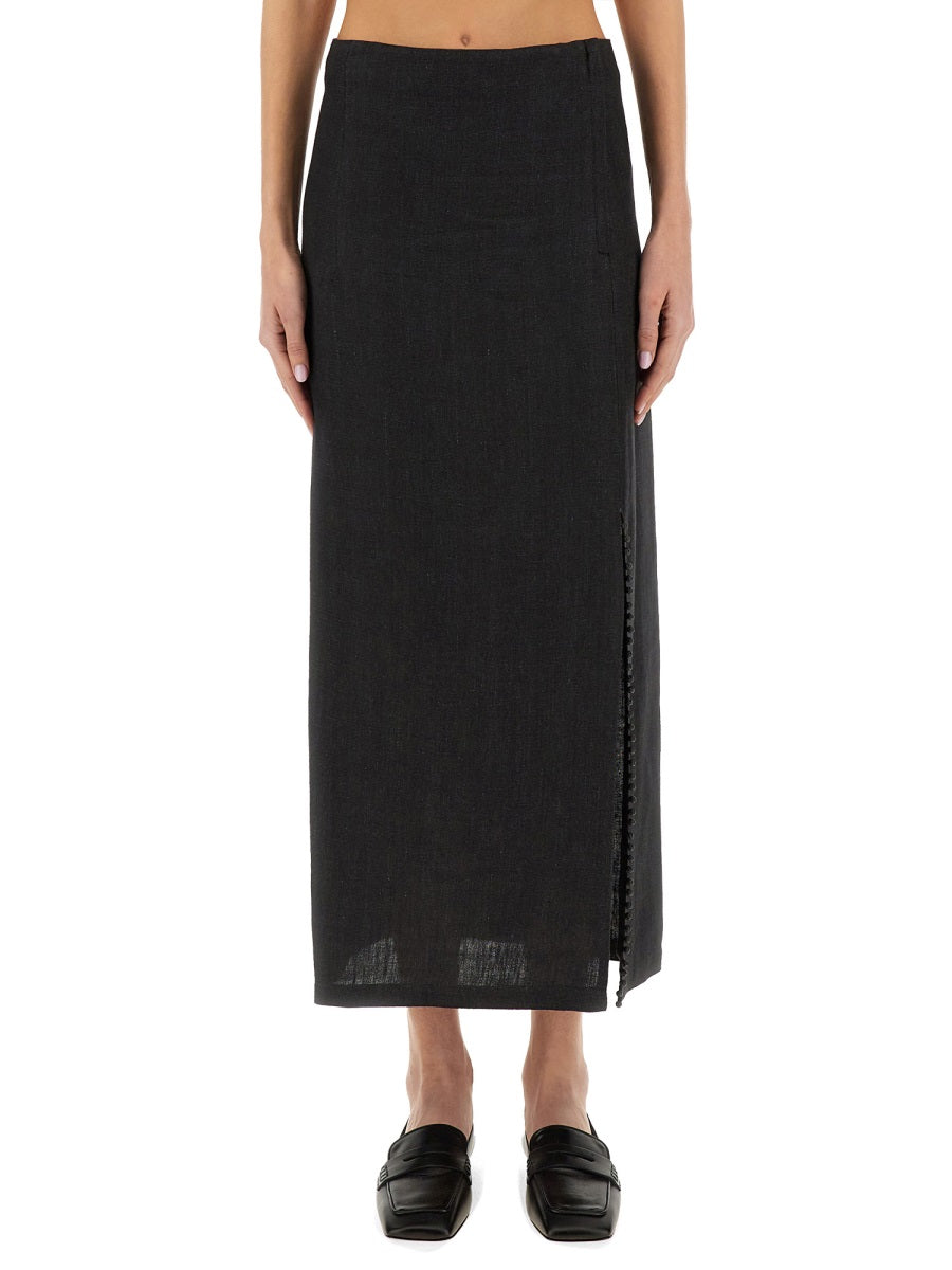 ALYSI Linen Skirt with Slit - Regular Fit
