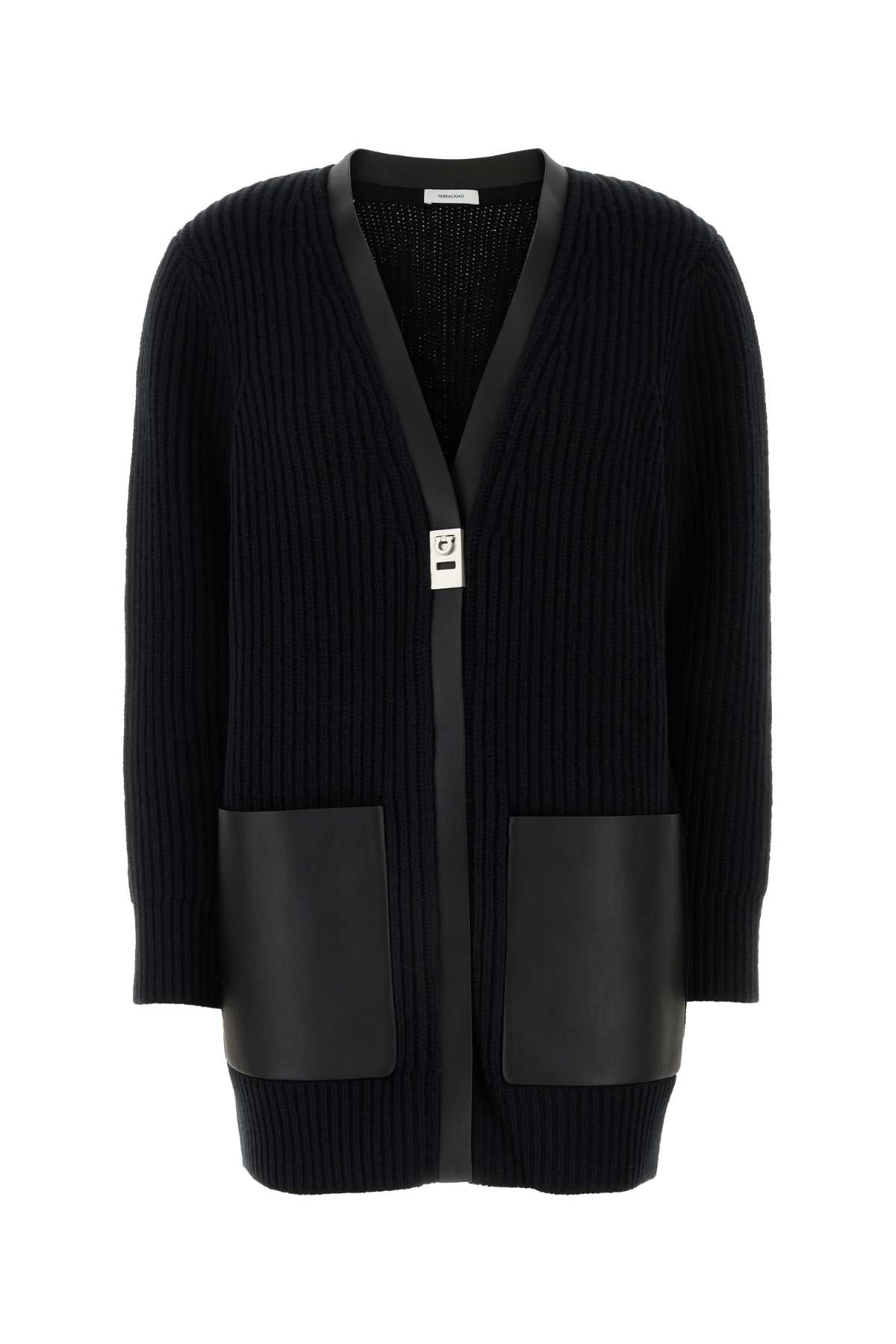 Ferragamo Wool Cardigan with Leather Trim