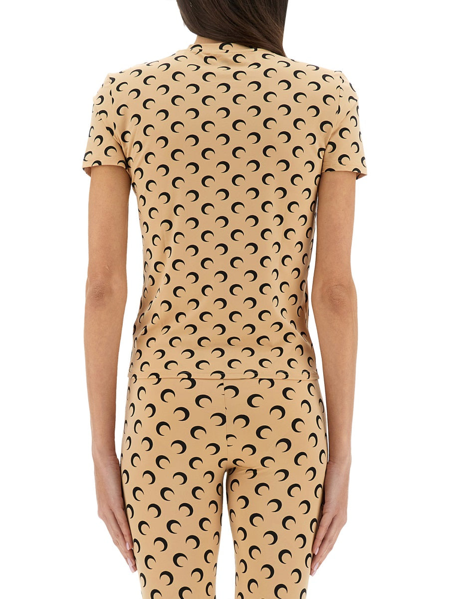 MARINE SERRE Slim Fit T-Shirt with Moon Design - Size S