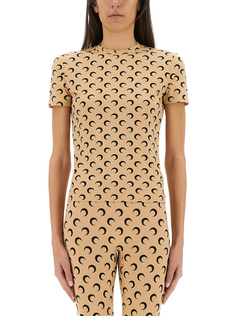 MARINE SERRE Slim Fit T-Shirt with Moon Design - Size S