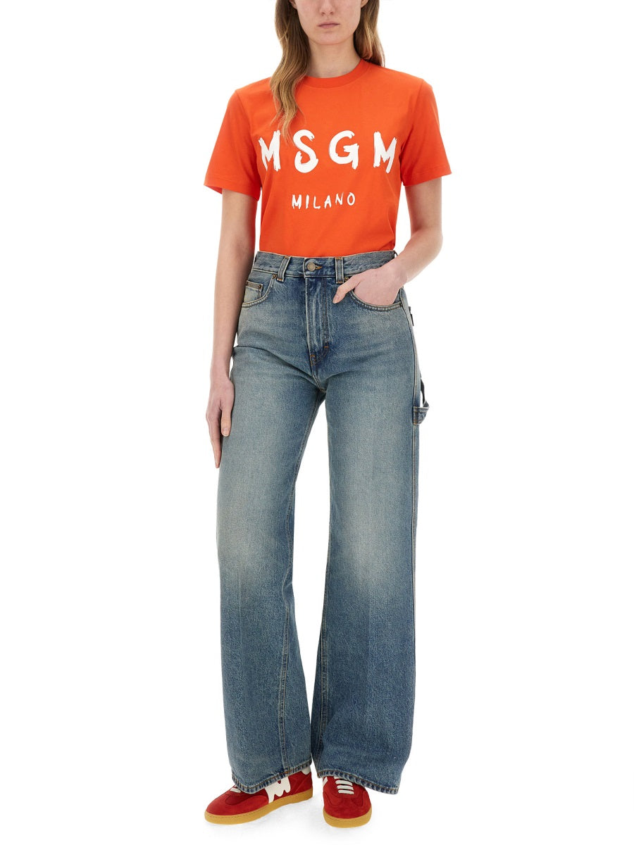 MSGM Regular Fit Logo T-Shirt - Women's Size S
