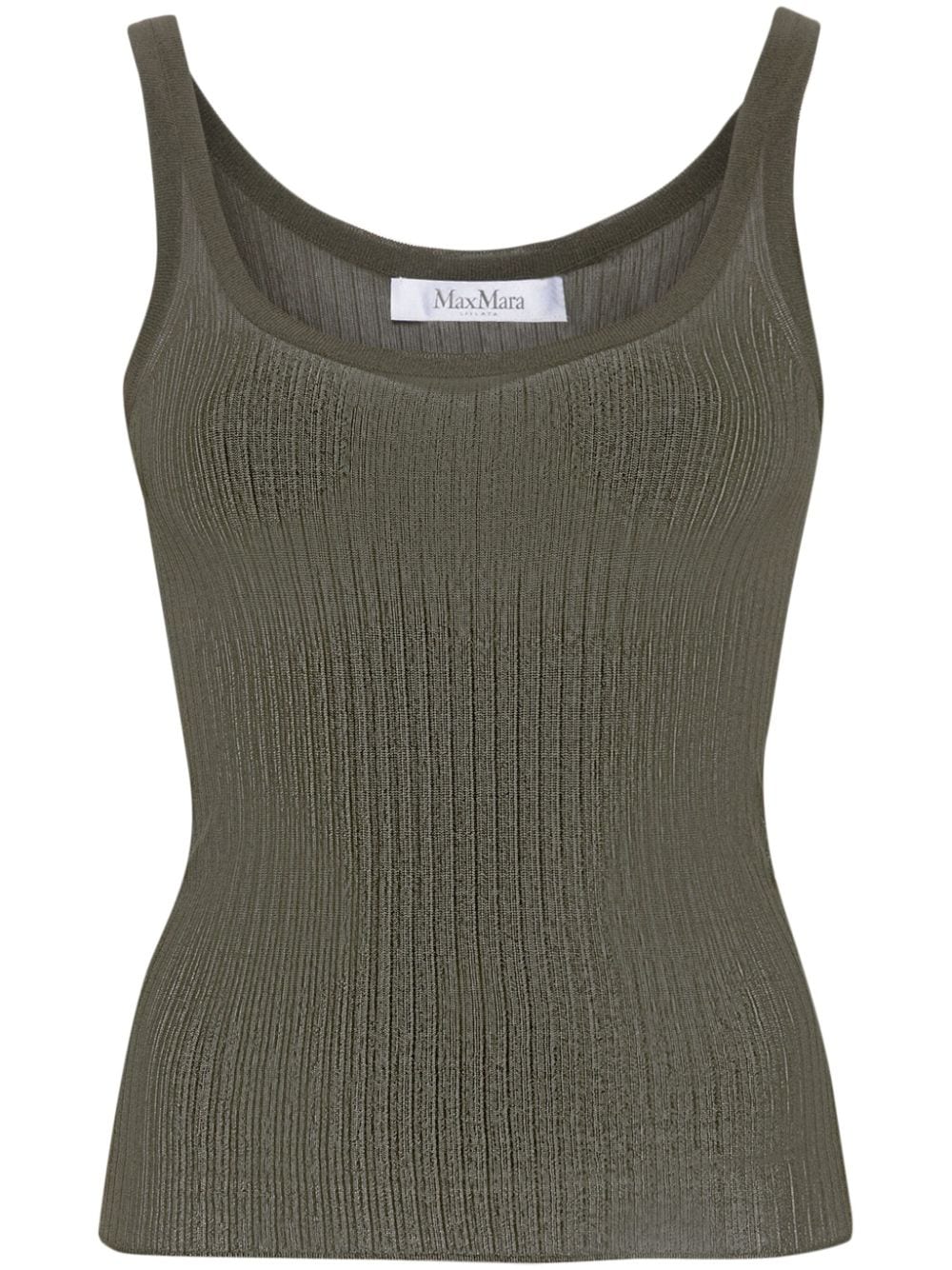 MAX MARA Silk Fine Ribbed Scoop Neck Sleeveless Tank Top