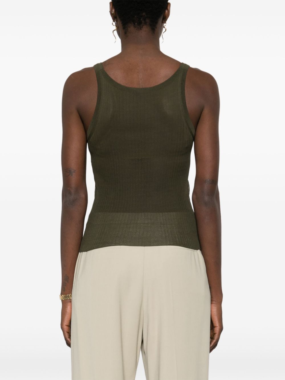 MAX MARA Silk Fine Ribbed Scoop Neck Sleeveless Tank Top