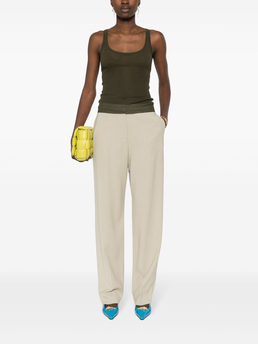 MAX MARA Silk Fine Ribbed Scoop Neck Sleeveless Tank Top