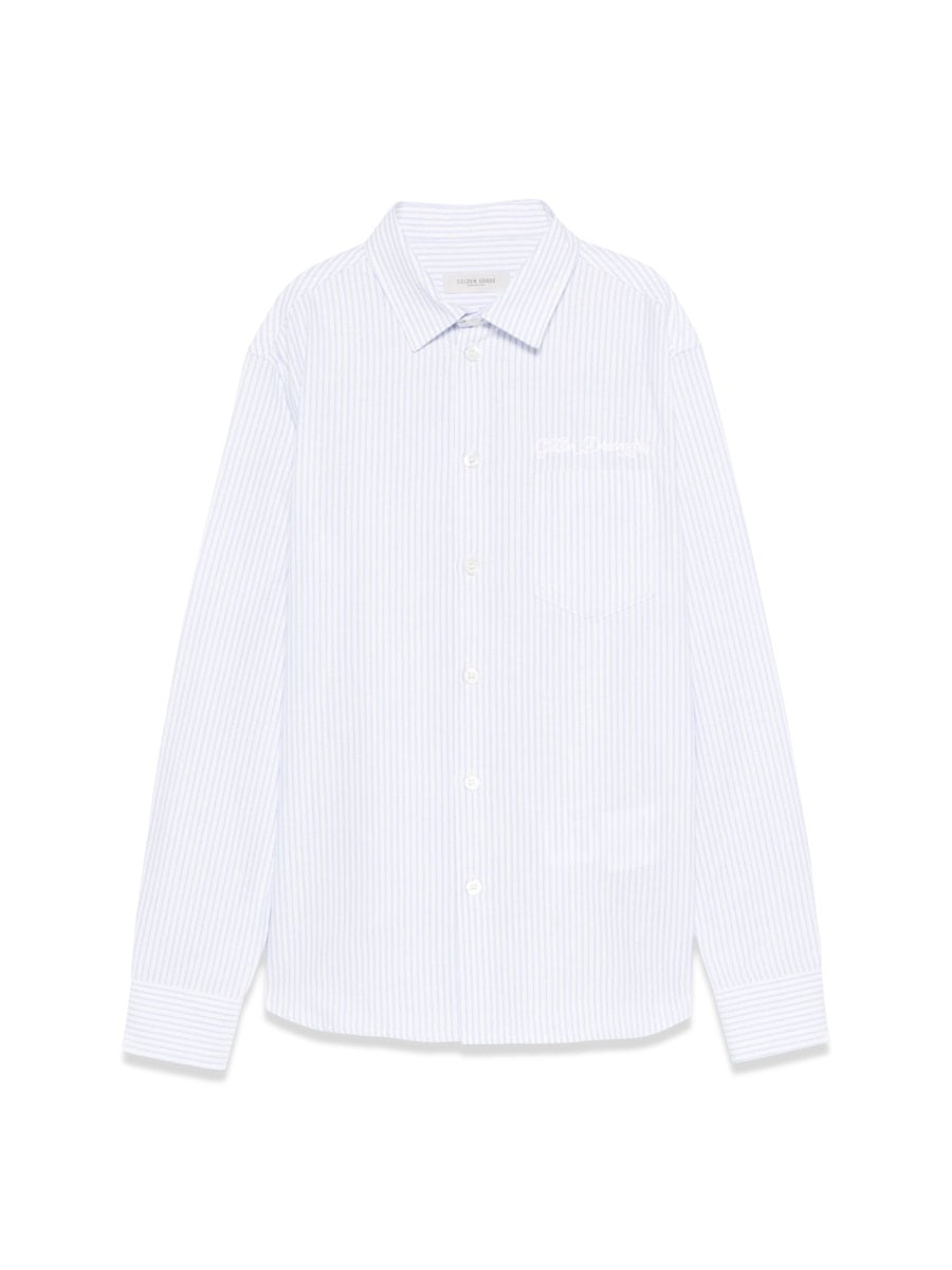 GOLDEN GOOSE Mini Boy's Striped Regular Shirt with Embroidery