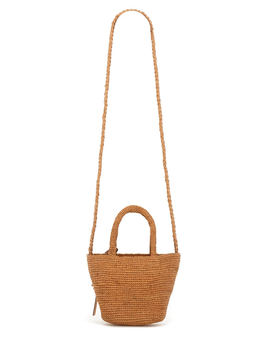 MANEBI Mini Raffia Handbag with Leather Accents