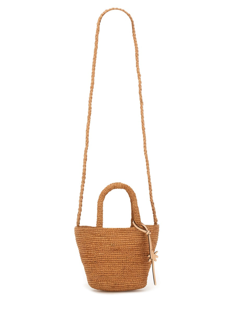MANEBI Mini Raffia Handbag with Leather Accents