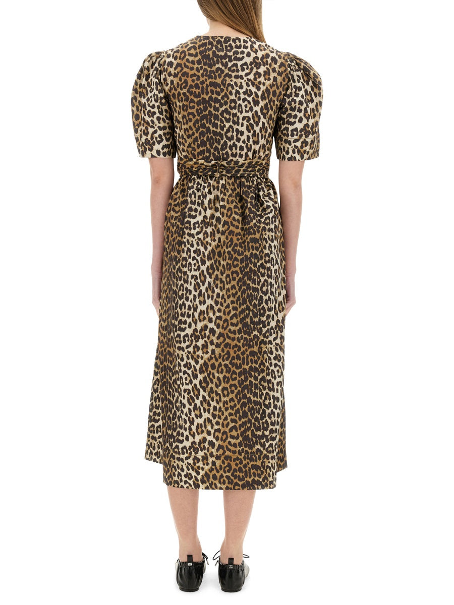 GANNI Leopard Print Midi Dress - Size 34 FR