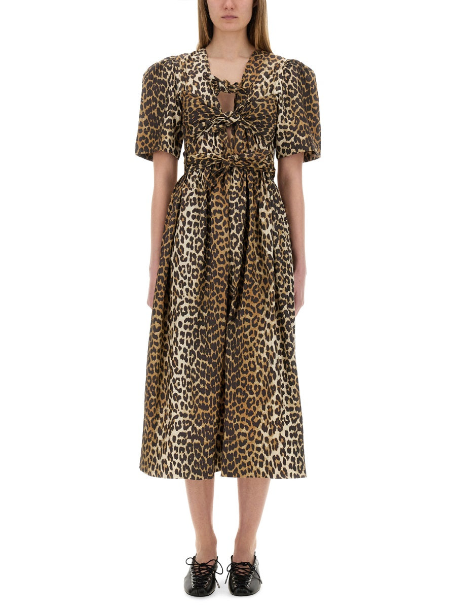 GANNI Leopard Print Midi Dress - Size 34 FR