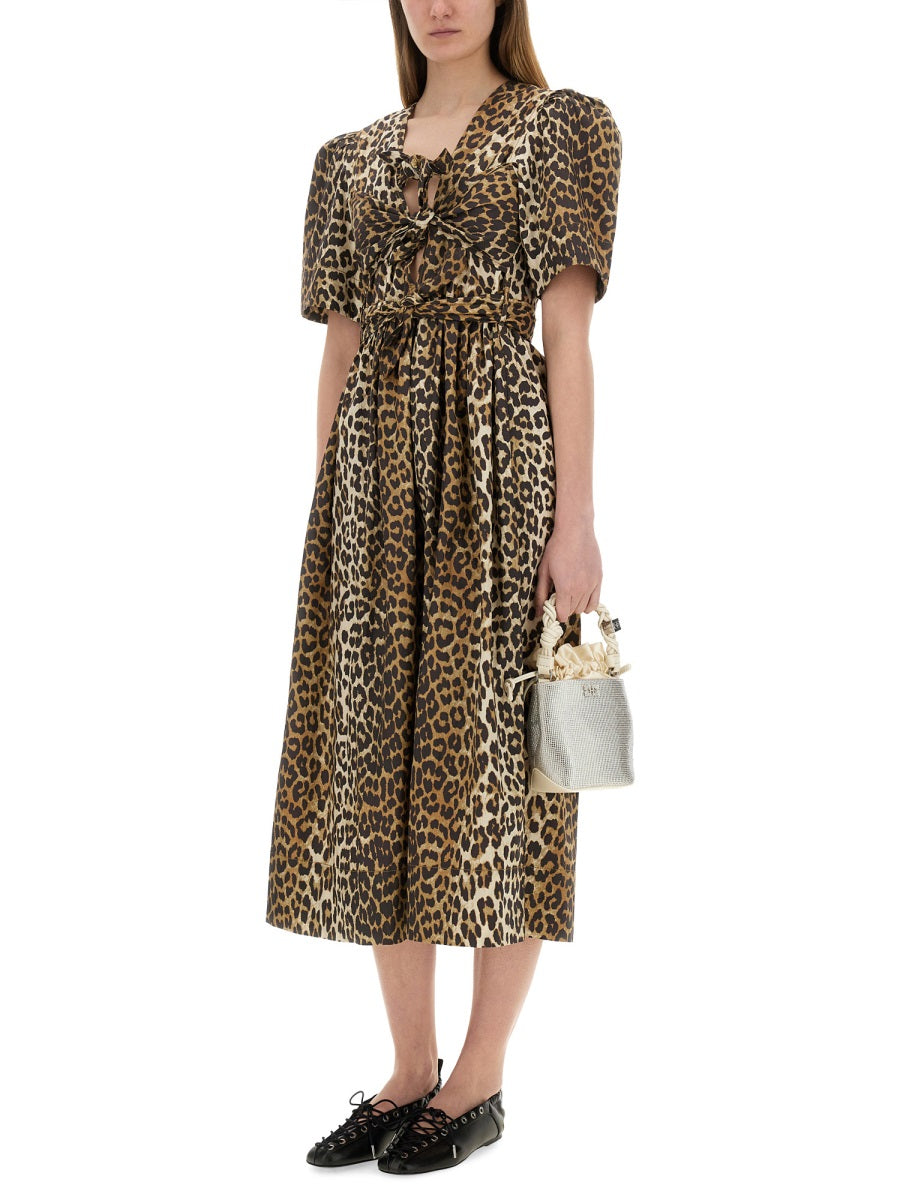 GANNI Leopard Print Midi Dress - Size 34 FR