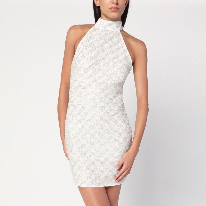 ROTATE BIRGERCHRISTENSEN Elegant Halter Neck Mini Dress with Sequin Detailing