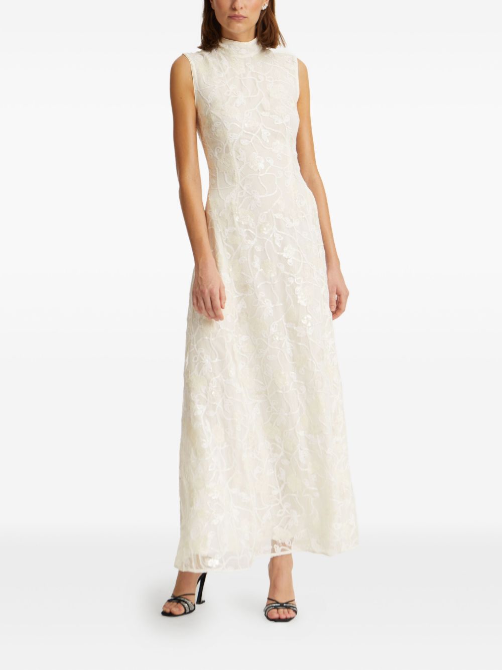 ROTATE BIRGERCHRISTENSEN Lace Sequin Maxi Dress with High Neck - Size 34