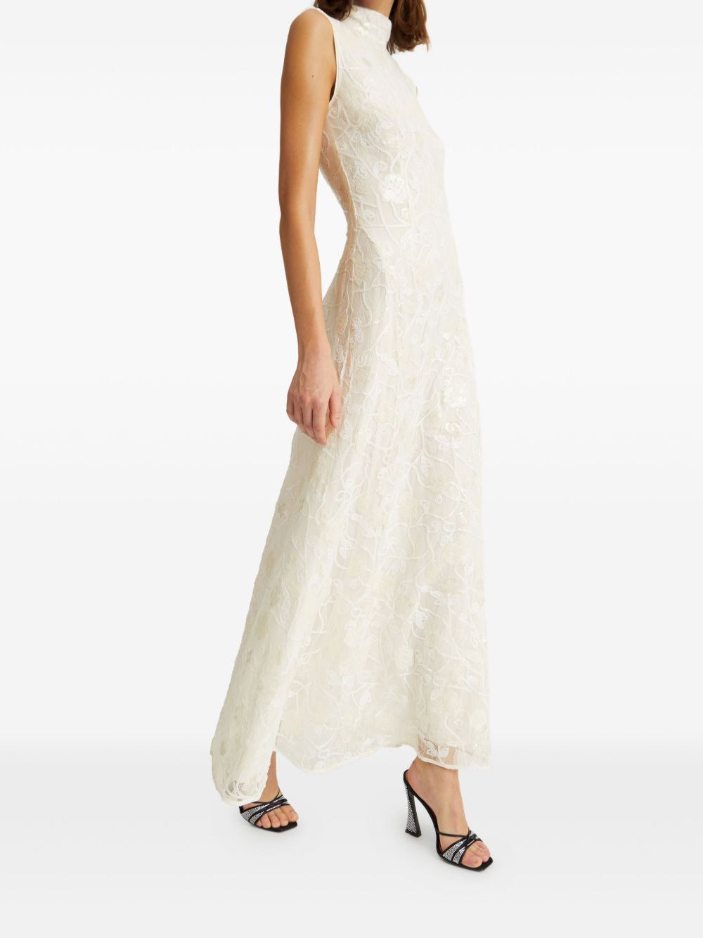 ROTATE BIRGERCHRISTENSEN Lace Sequin Maxi Dress with High Neck - Size 34
