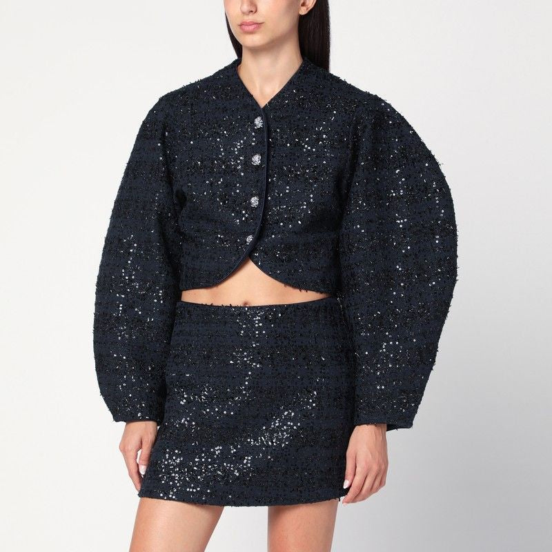 ROTATE BIRGERCHRISTENSEN Mini Bouclé Jacket with All-Over Sequins