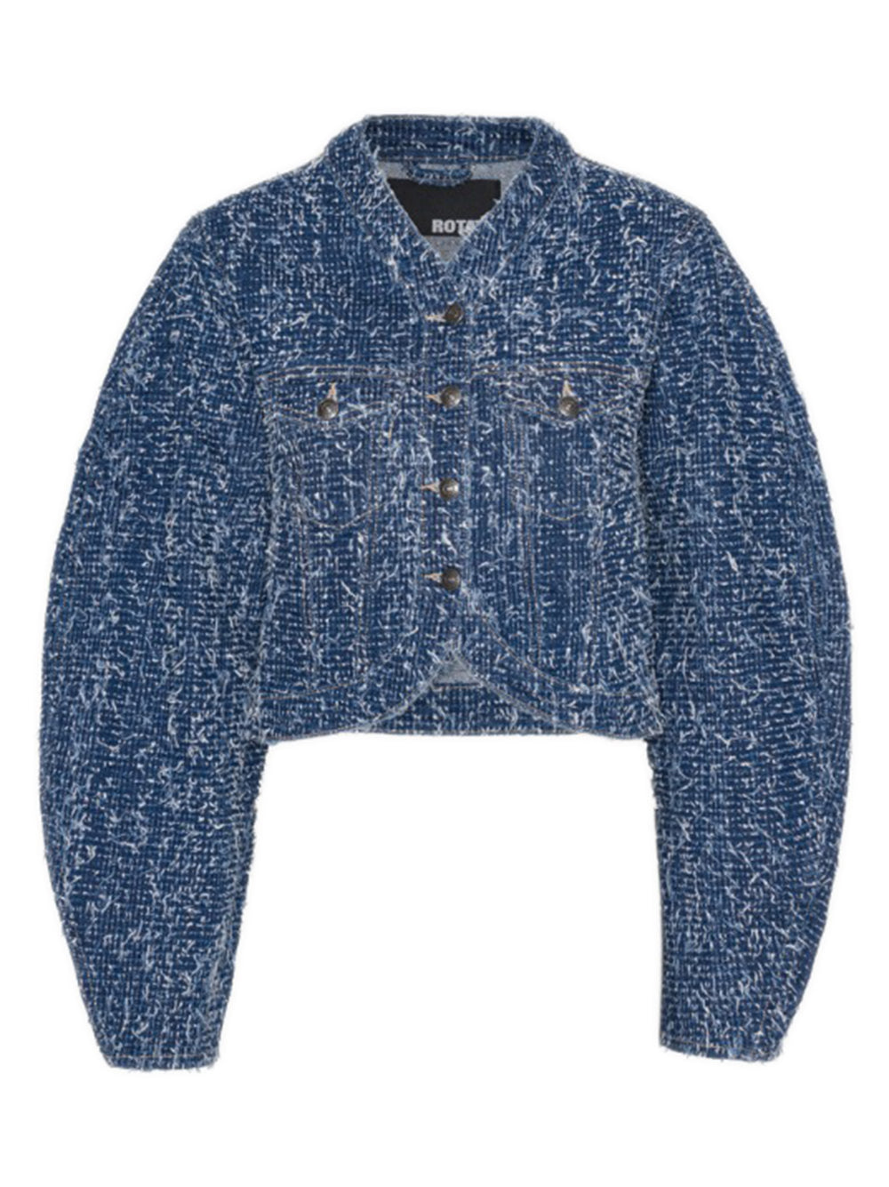 ROTATE BIRGERCHRISTENSEN Point Collar Denim Jacket with Voluminous Sleeves