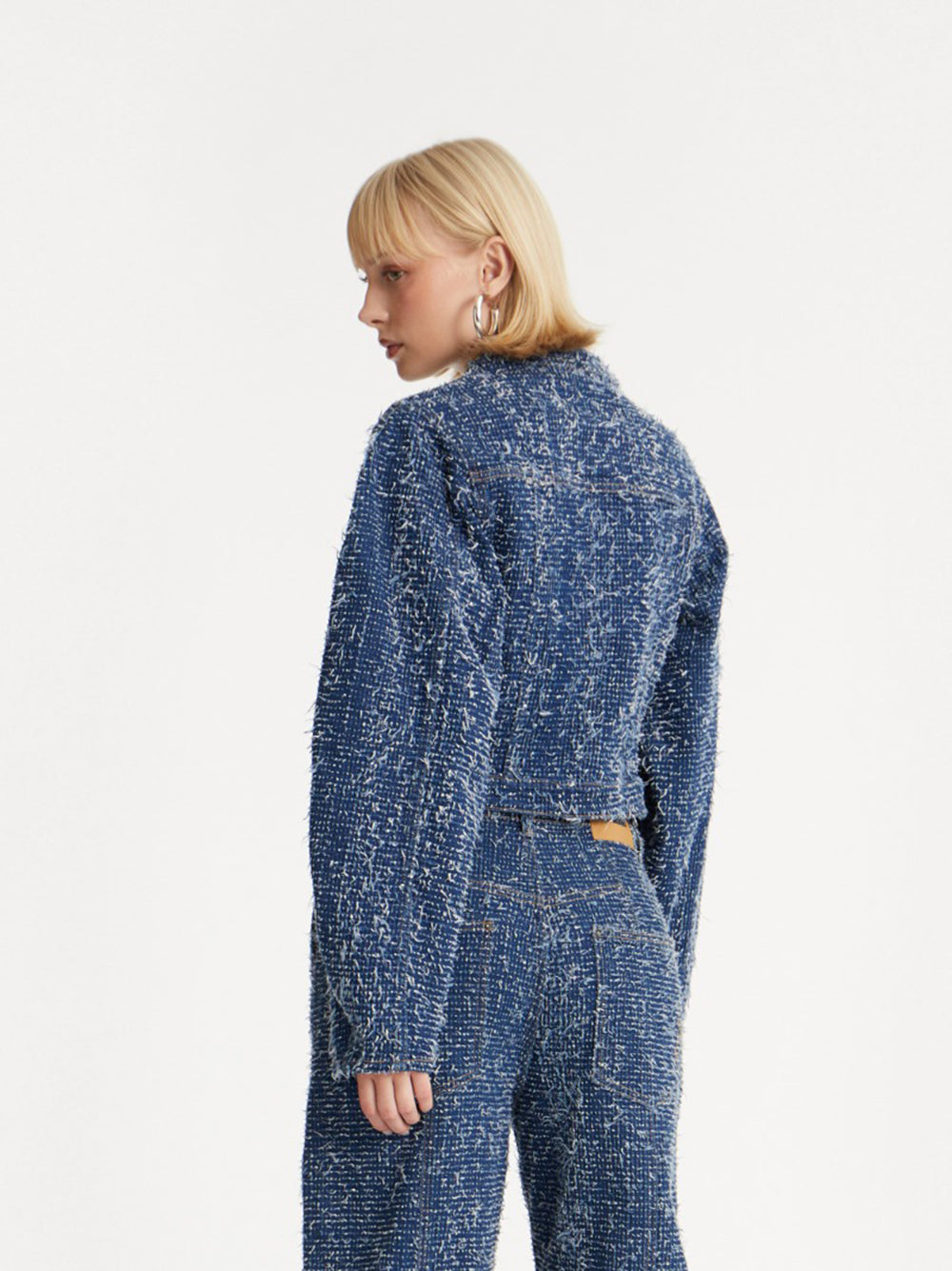 ROTATE BIRGERCHRISTENSEN Point Collar Denim Jacket with Voluminous Sleeves