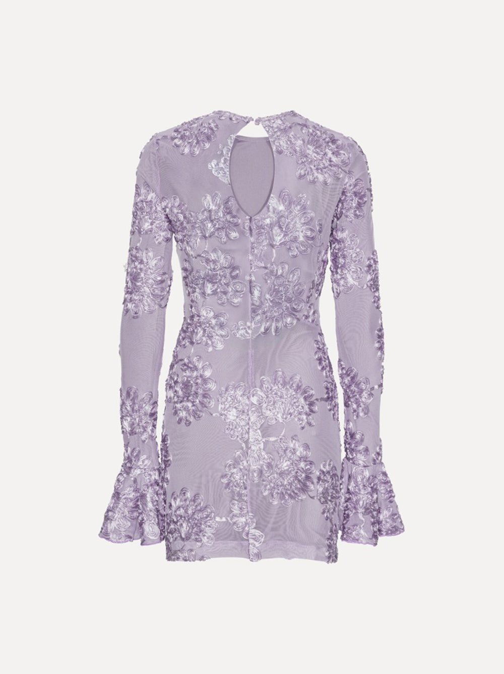 ROTATE BIRGERCHRISTENSEN Fitted 3D Mesh Mini Dress with Ruffled Shoulders