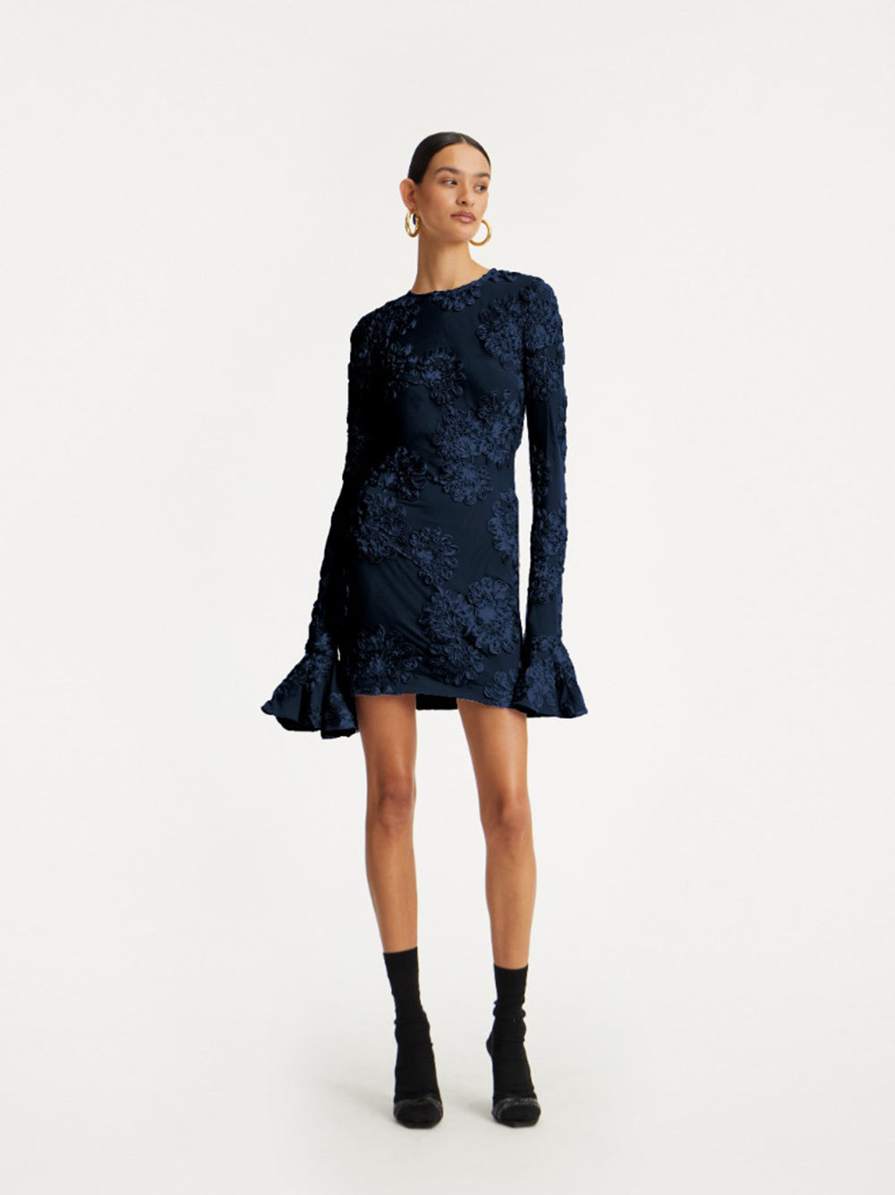 ROTATE BIRGERCHRISTENSEN 3D Mesh Long Sleeve Mini Dress