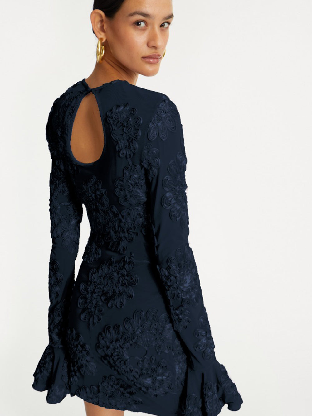 ROTATE BIRGERCHRISTENSEN 3D Mesh Long Sleeve Mini Dress