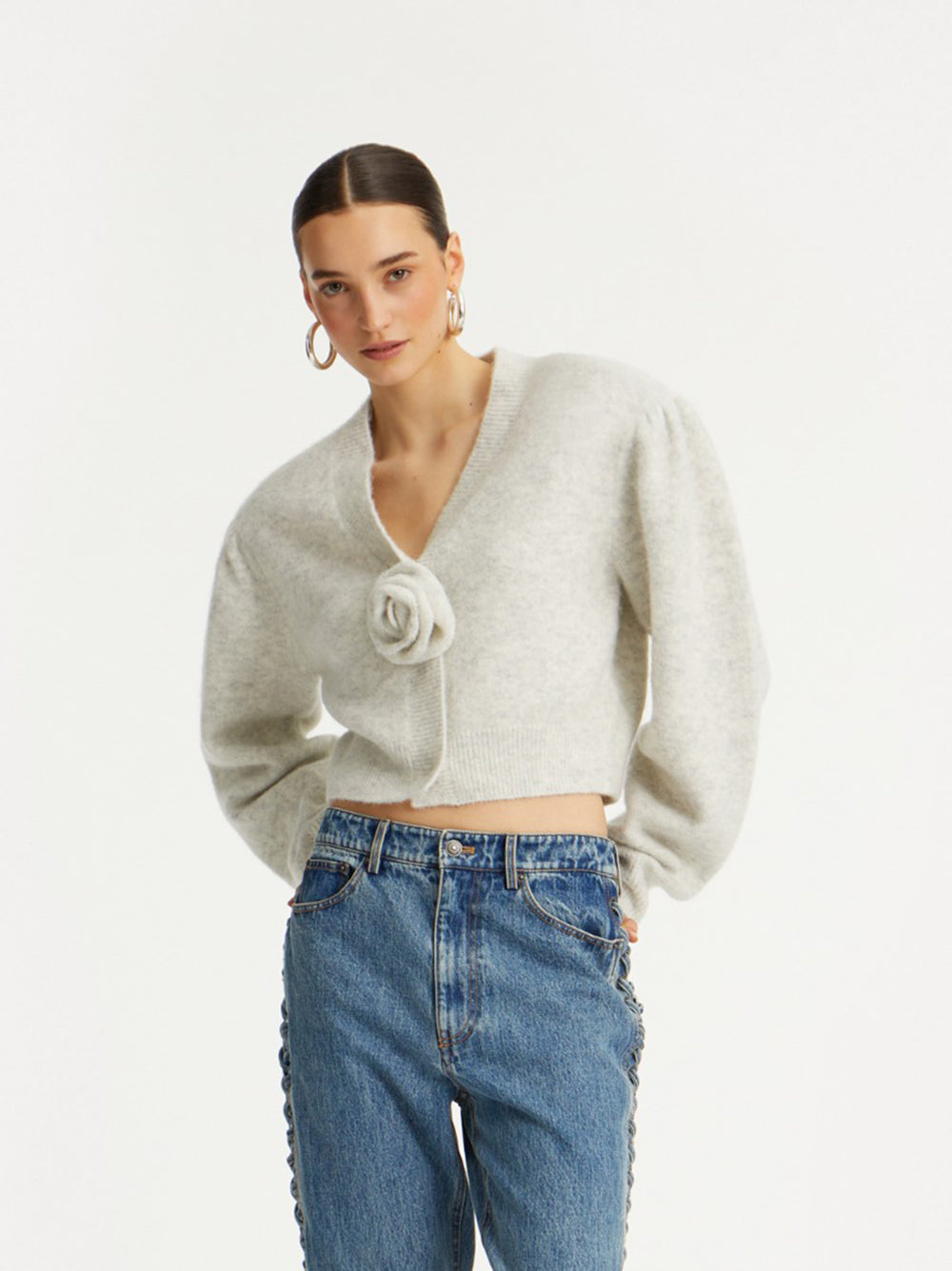 ROTATE BIRGERCHRISTENSEN Puff Sleeve Knit Cardigan